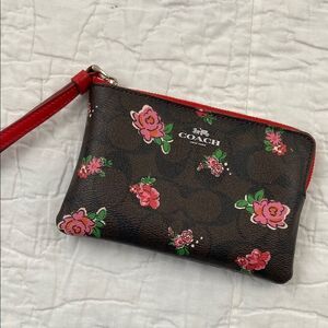 Coach Floral Leather Wristlet - Brown and Red